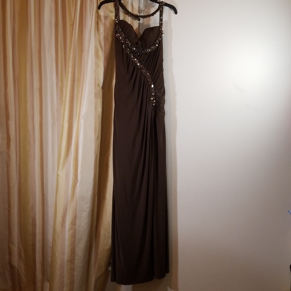 LM Collection Chocolate Brown Prom Dress
